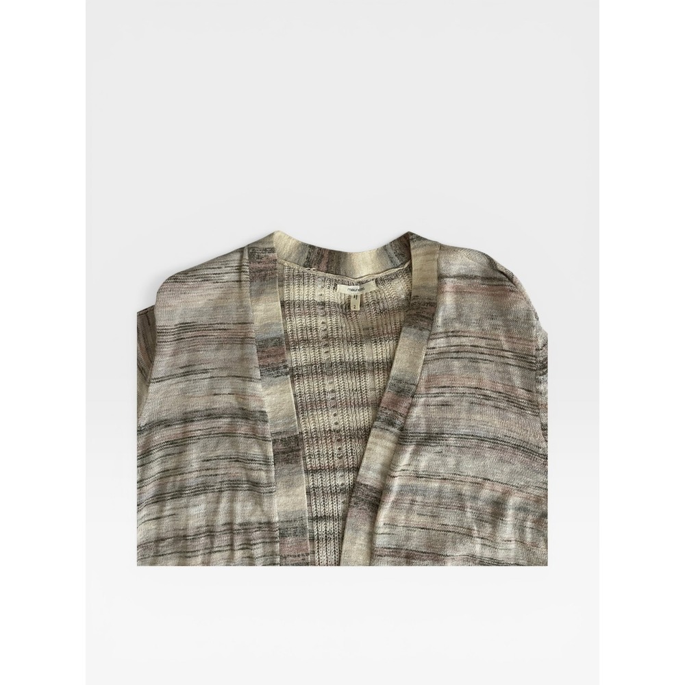 Maurices Womens Open Front Cardigan Beige Gray Striped Space Dye Knit Size 2‎ - Picture 2 of 9